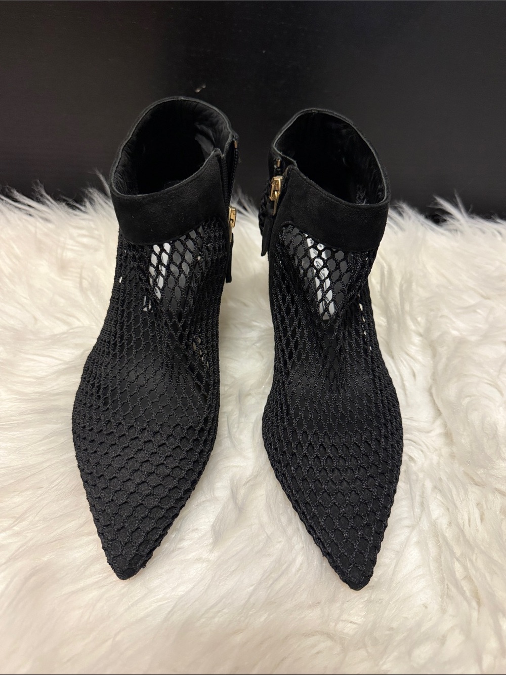 Brian Atwood Black Mesh Pointed Ankle Booties
